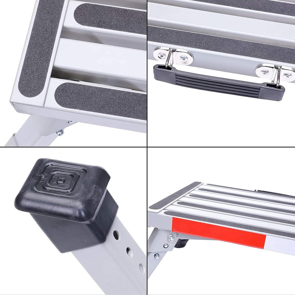 Adjustable RV Step Stool, Folding Aluminum Platform, Gray