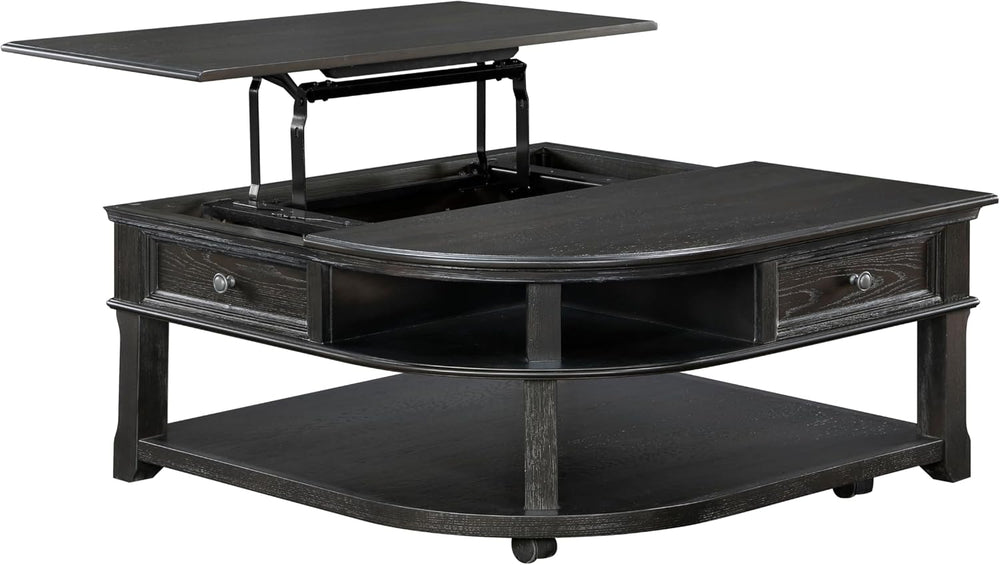 Living Room Coffee Table Storage Drawer Lift Top Open Shelves Charcoal Wooden