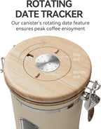 Veken Coffee Sugar Canister with Window, Christmas Coffee Lovers Gift Basket Set, Airtight Stainless Steel Kitchen Food Storage Container Gifts for Grounds, Beans,Tea,Flour, Cereal, Scoop, 22OZ,Cream