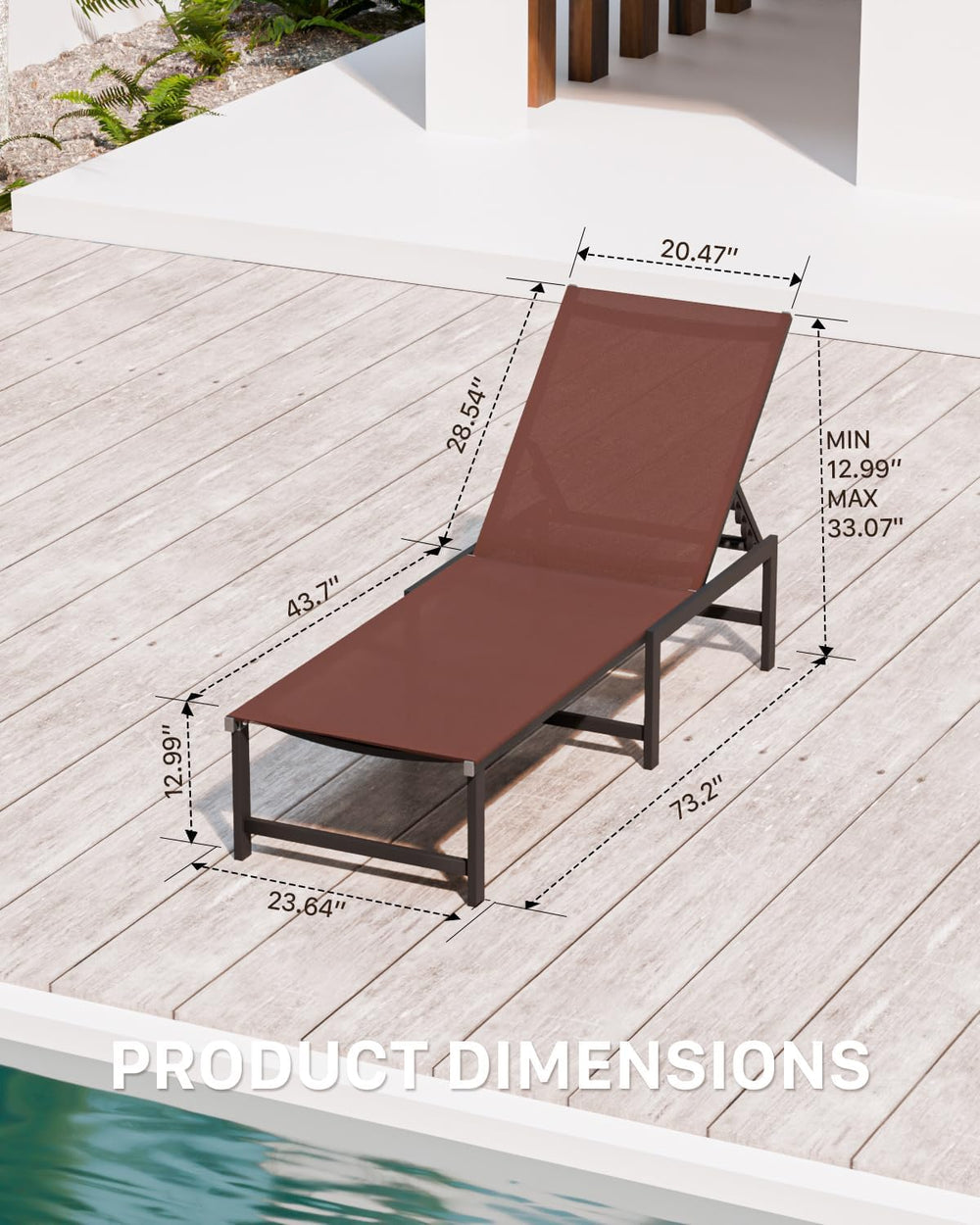 Aluminum Patio Chaise Lounge Chair Outdoor,Brown