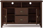SIMPLIHOME Artisan SOLID WOOD 48 Inch Wide Contemporary TV Media Stand in Russet Brown for TVs up to 55 Inches, For the Living Room and Entertainment Center