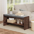 BON AUGURE Entryway Bench with Shoe Storage, 2-Tier Shoe Rack Bench with Cushion, Wood Benches for Bedroom, Living Room, Mudroom, Hall (Rustic Oak, 40 in Wide)