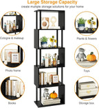 IBUYKE 6-Tier Tall Bookshelf,S-Shaped Geometric Bookcase, Wood Display Shelves with Storage,Modern Bookshelf for Living Room Bedroom, Home Office, Black WBC016B