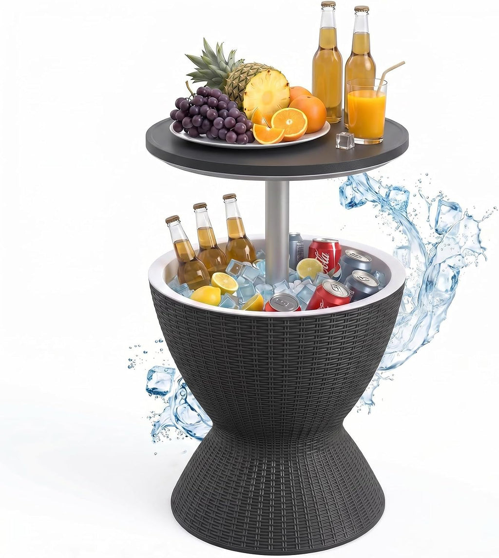 EFU Cooler Tables, 15 Gallon Cooler Bar Tables, Keeps Cold 12H | Multi-Functional Outdoor Cool Bar for Drinks Beer & Wine, with Drain Plug, Patio Furniture for Backyard, Pool, BBQ, Party