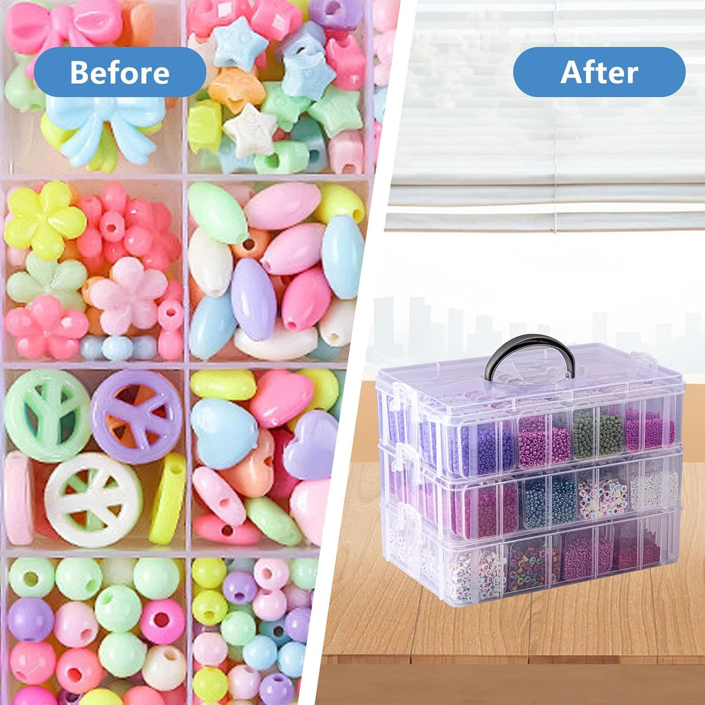 VTG Bead Organizer Box, 84 Pcs Small Organizers, 3-Tier Bead Storage Containers Portable Organizer and Storage Box Stackable Plastic Cases for Bracelet Making DIY Jewelry Nail Charms