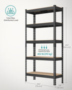 SONGMICS 5-Tier Storage Shelves, Load 2310 lb, Garage Storage, Boltless Assembly, Adjustable Shelving Unit, 11.8 x 29.5 x 59.1 Inches, for Study Shed Basement, Black and Natural Beige UGLR300B01