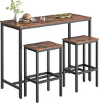 HOOBRO Bar Table and Chairs Set, 47.2” Rectangular Pub Table with 2 Stools for Small Space, 3-Piece Breakfast stools Set, Sturdy Metal Frame, Easy to Assemble, Rustic Brown BF52BT01