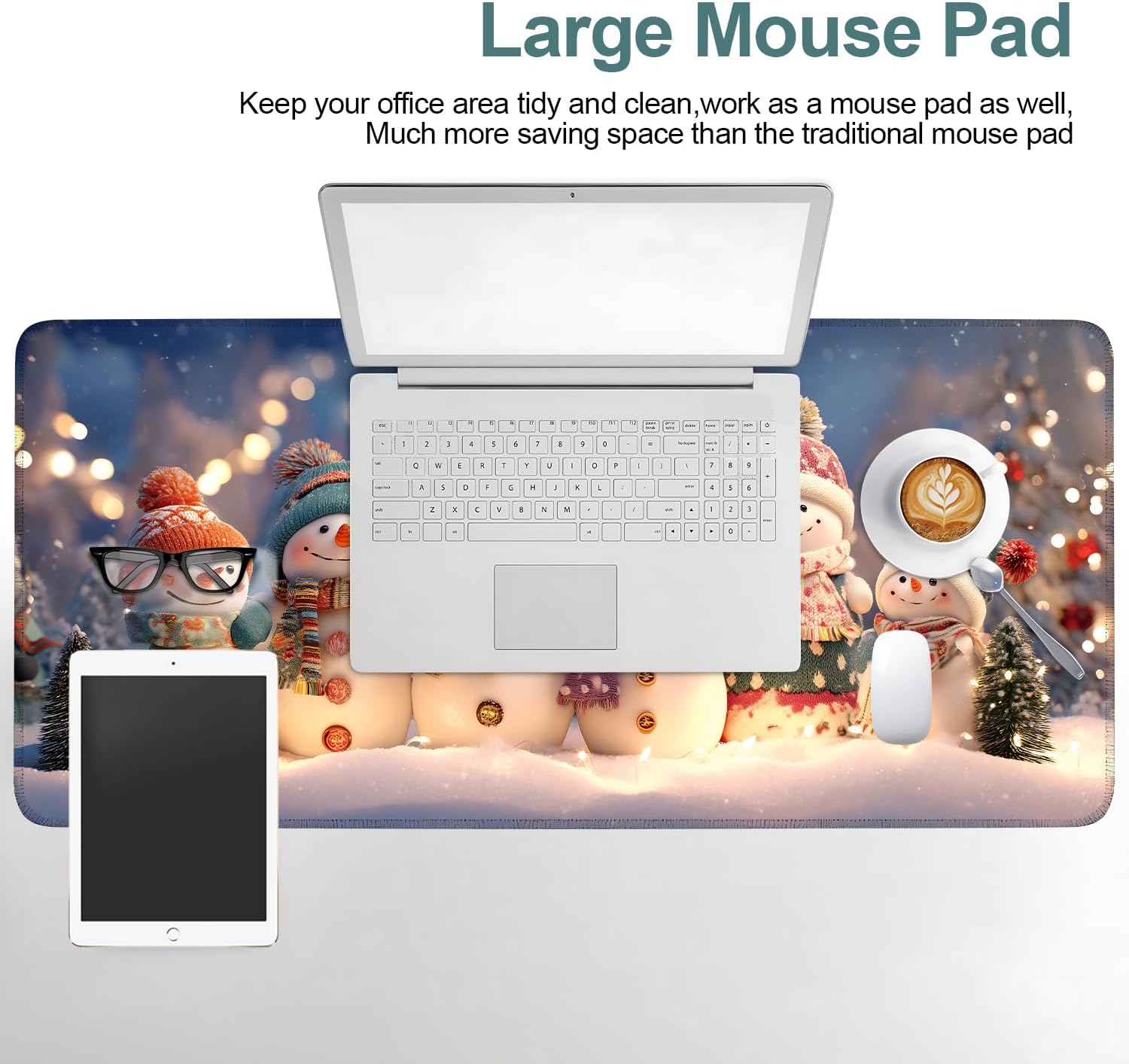 Six Snowmen Gaming Mouse Pad 35.4"x15.7"Desk Mat Anti-Slip Rubber Base & Durable Stitched Edges for Gamers Smooth Mouse Writing Surface for Desk Office/Home