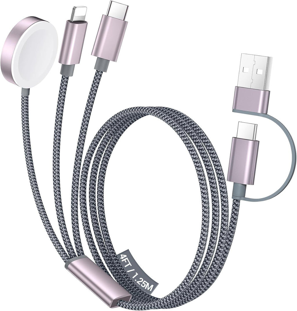 Temdan for Travel Essentials,3 in 2 USB C Cable for Apple Watch Charger/iPhone 17 Charger/Lightning,Multi Charging Cable Cord,Vacation Camping Essentials,Portable Designed for iWatch &iPhone 16-12-4FT