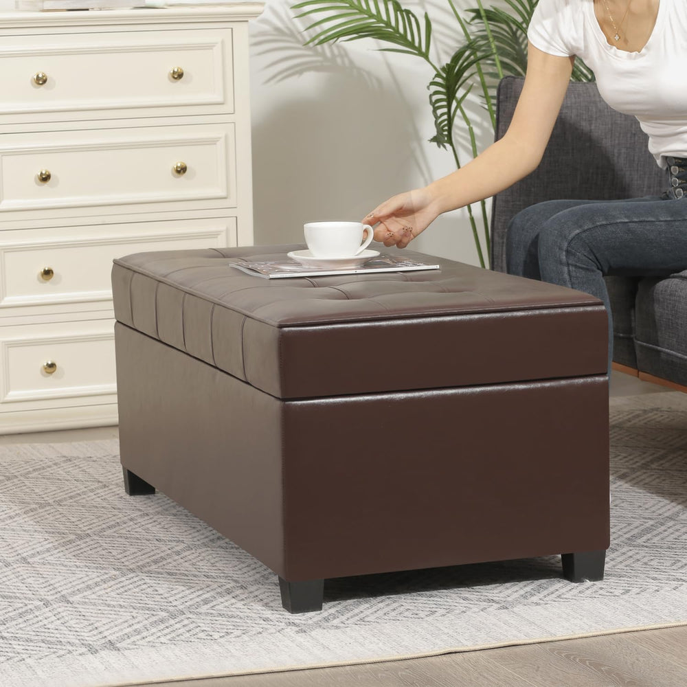 Homebeez 40" Faux Leather Storage Ottoman Bench, End of Bed Bench, Uphol...