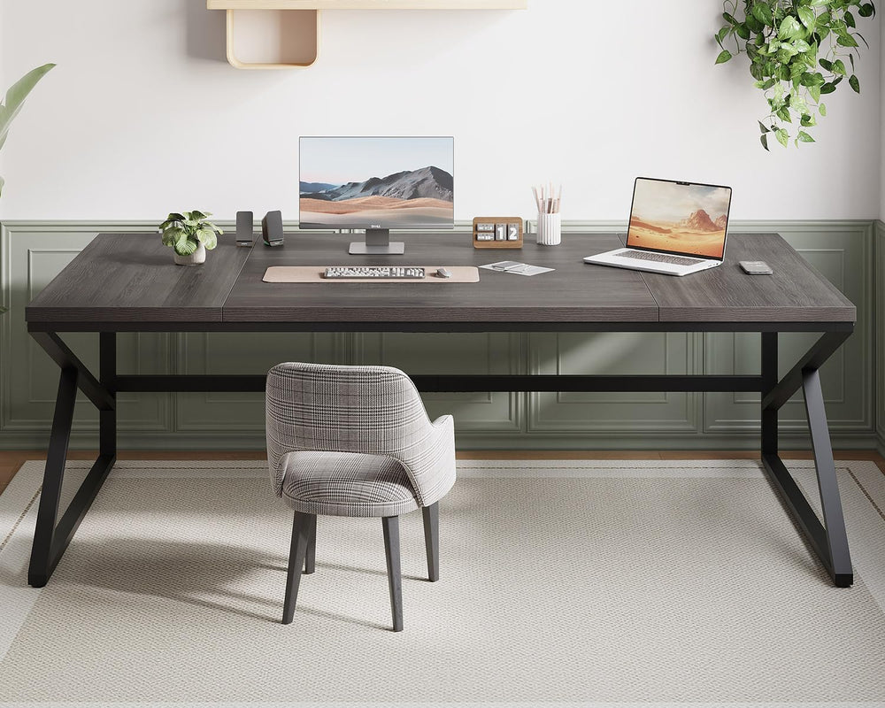 HSH 78" Extra Long Home Office Desk, Industrial Wood Computer Desk Gray
