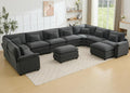Oversized Modular Sectional Sofa Set, Convertible Deep Seat Cloud Couch with Ottoman, Large U Shaped Corner Couch with Throw Pillows for Living Room (Blue Grey, 10 Seater)
