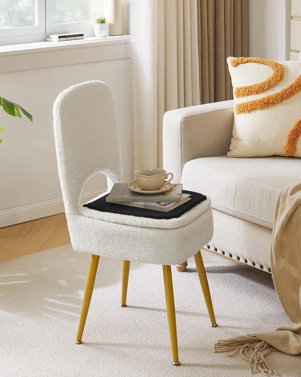 IBUYKE Small Storage Vanity Stool with Folding Backrest, 12.99" x 13.78&...