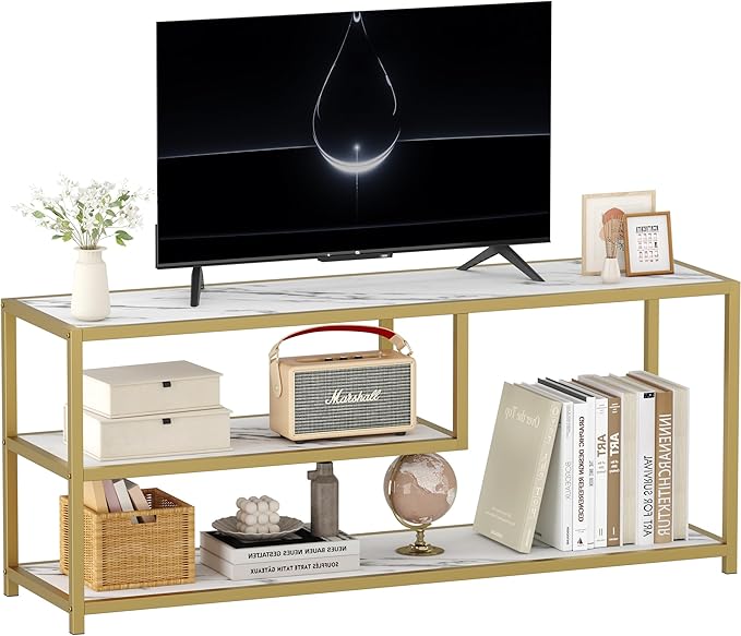 Function Home TV Stand for TVs up to 55 Inch, 3 Tier Entertainment Center, Me...