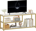 Function Home TV Stand for TVs up to 55 Inch, 3 Tier Entertainment Center, Media Console with Open Storage Shelves for Living Room Bedroom, 47” Modern TV Table with Faux Marble Top Gold Metal Leg