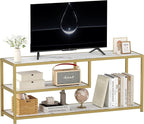 Function Home TV Stand for TVs up to 55 Inch, 3 Tier Entertainment Center, Media Console with Open Storage Shelves for Living Room Bedroom, 47” Modern TV Table with Faux Marble Top Gold Metal Leg