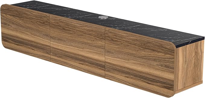Atelier Mobili Floating TV Stand Wall Mounted - Modern Media Console for 65-80 inch TVs Walnut/Black Marble