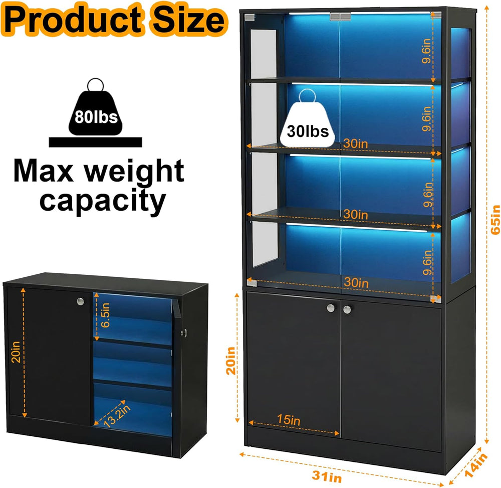 Display Cabinet with Glass Door - 7-Tiers Curio Cabinet Display Case with RGB...