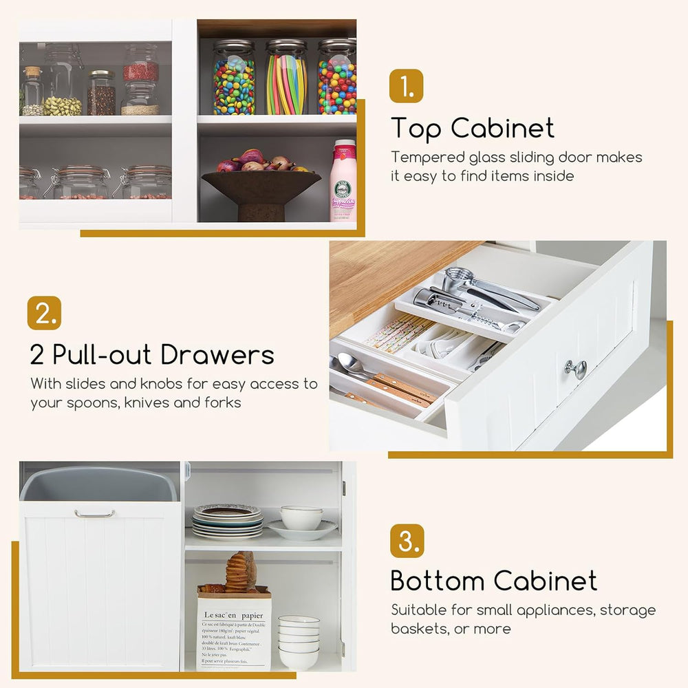 68" Tall Kitchen Pantry Cabinet, Freestanding Kitchen Hutch w/Tilt Out T...