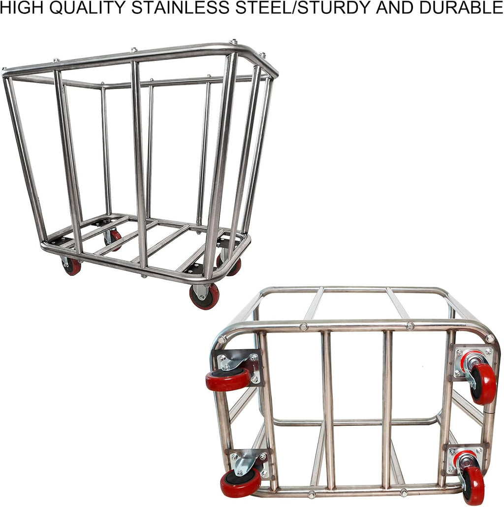 10 Bushel Laundry Cart with Wheels,Heavy Duty Industrial Rolling Commercial Home Beige Large Rolling Storage Laundry Basket, Stainless Steel Laundry Hamper Service Cart,260LBS Load