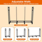 Firewood Rack Outdoor, 44.7" x 9.8" x 31.5", Black | Adjustable Wood Holder, 4 Hooks, Heavy Duty Log Rack, Indoor/Outdoor Firewood Storage