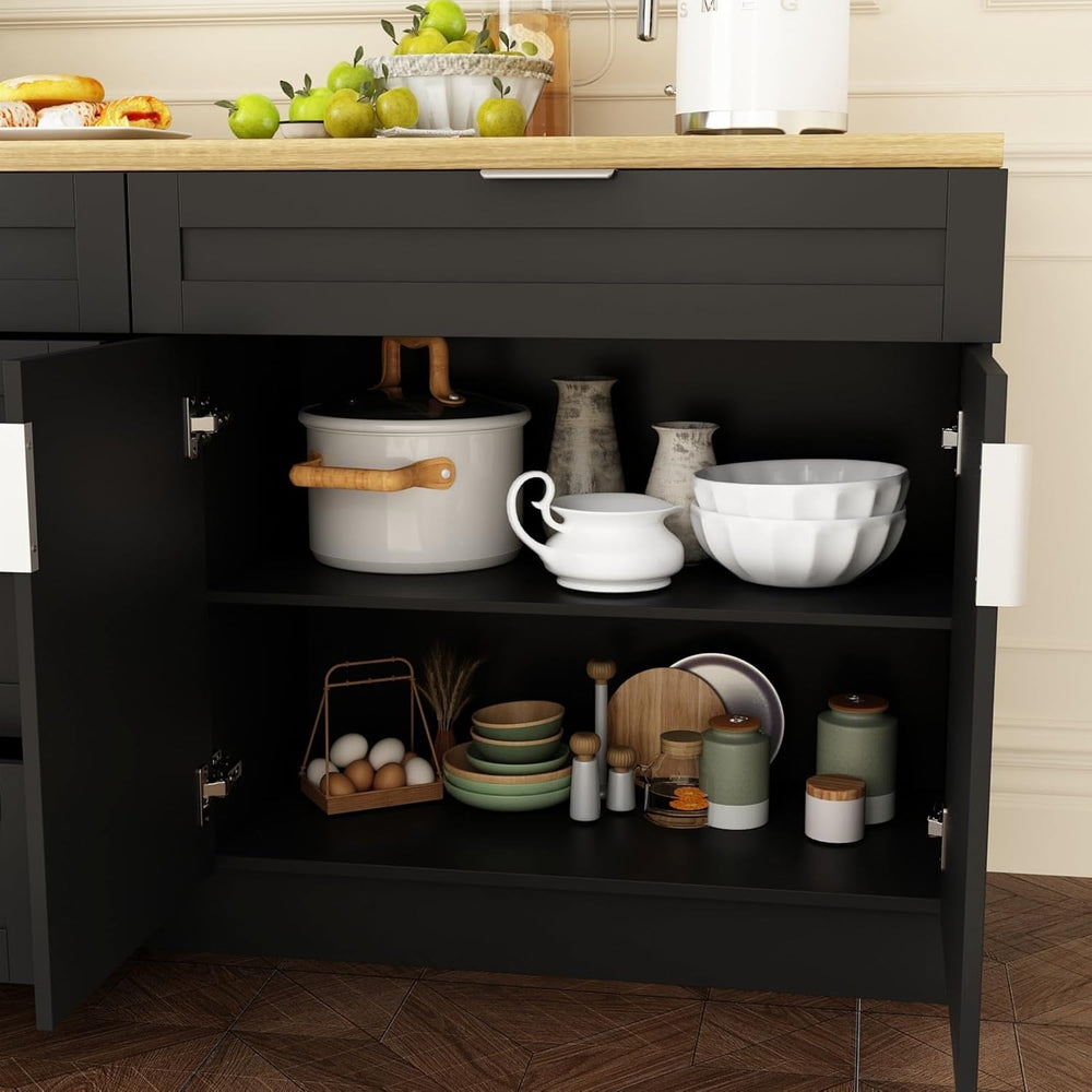 Kitchen Cabinet Set with 5 Drawers and Shelves, Wall-Mounted Pantry Cabinet S...