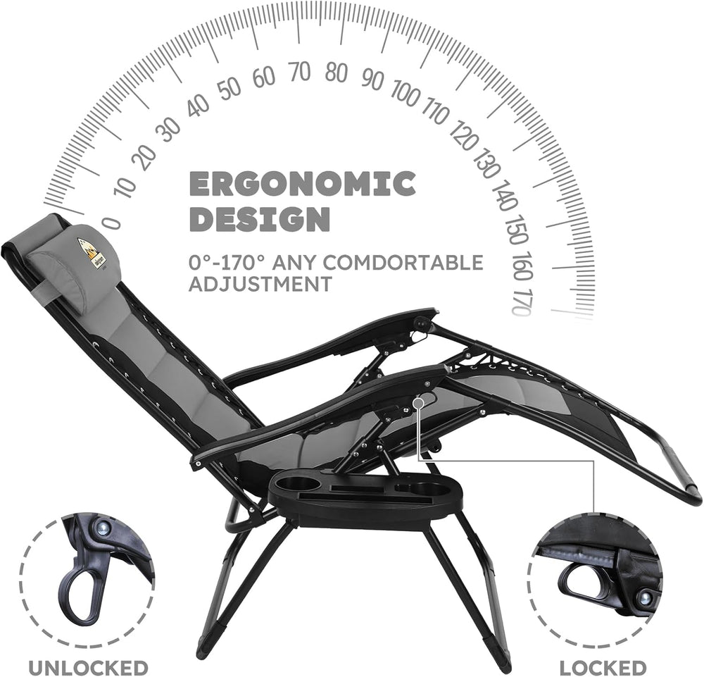 Colegence Oversized Padded Zero Gravity Lounge Chair, Foldable Patio Anti Gra...