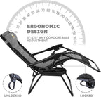 Colegence Oversized Padded Zero Gravity Lounge Chair, Foldable Patio Anti Gravity Reclining Chairs Folding Lawn Recliner with Cup Holder for Yard, Camping, Outdoor, Support 350 LBS, Black
