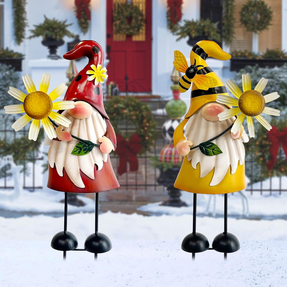 HONGLAND Gnomes Decorations for Yard - Metal Gnome Outdoor Decor Bee Ladybug ...