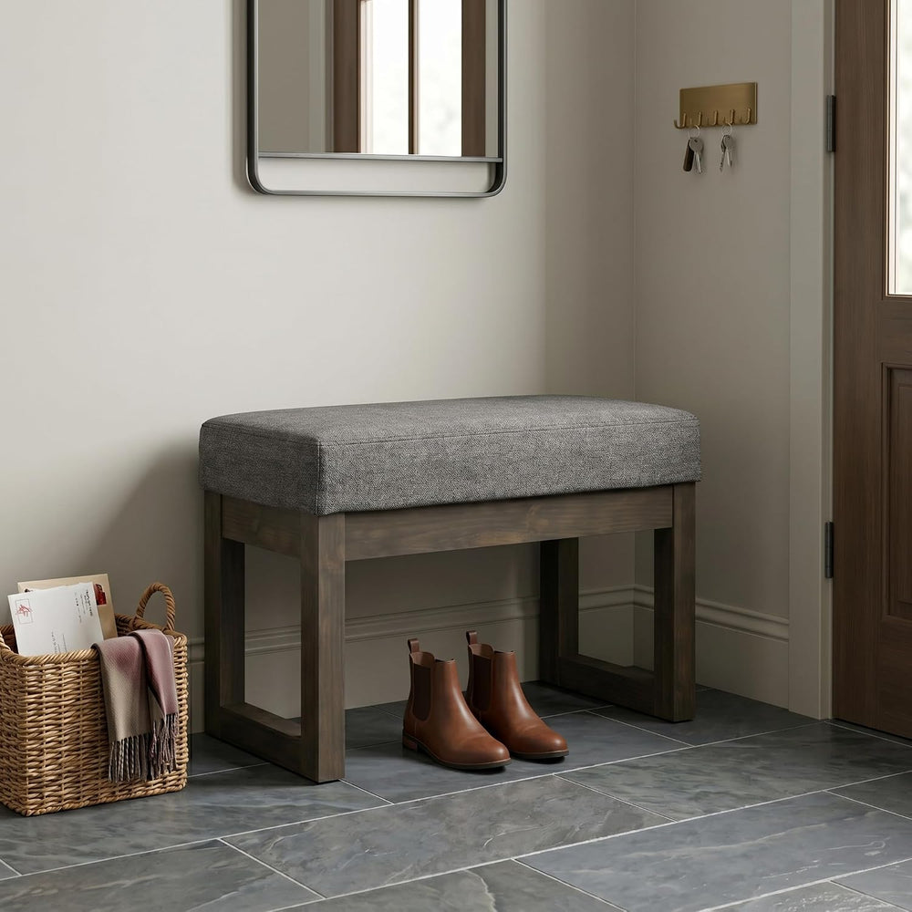 SIMPLIHOME Milltown 27" Wide Linen Look Rectangle Ottoman in Grey | Cont...