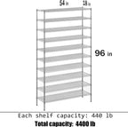 18" Deep x 54" Wide x 96" Height Wire Shelving Kit | 10-Tier | NSF Commercial Storage Rack Unit