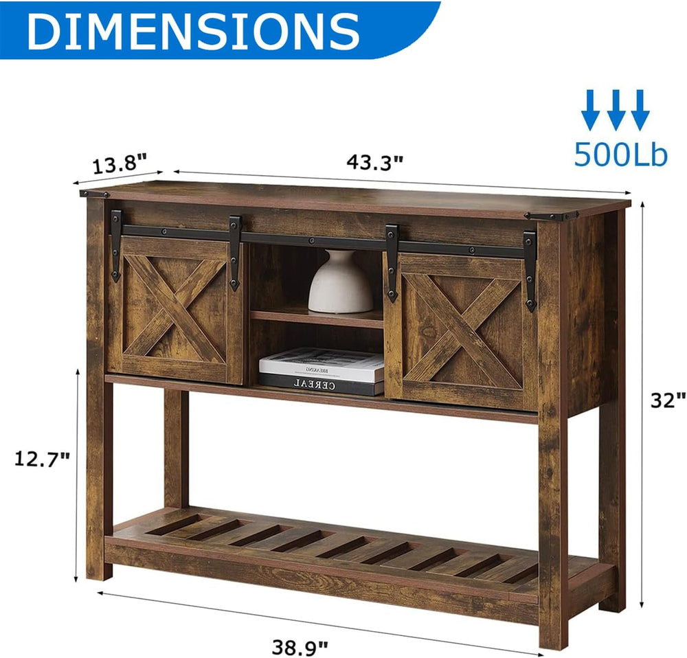 Entryway Table with Storage, Farmhouse Buffet Cabinet Coffee Bar Kitchen Isla...