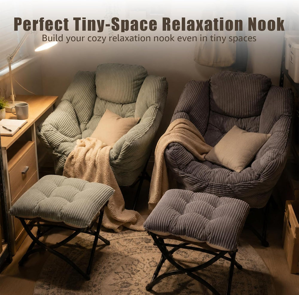 Lazy Chair with Ottoman, Modern Skinny Lounge Chair with Footrest