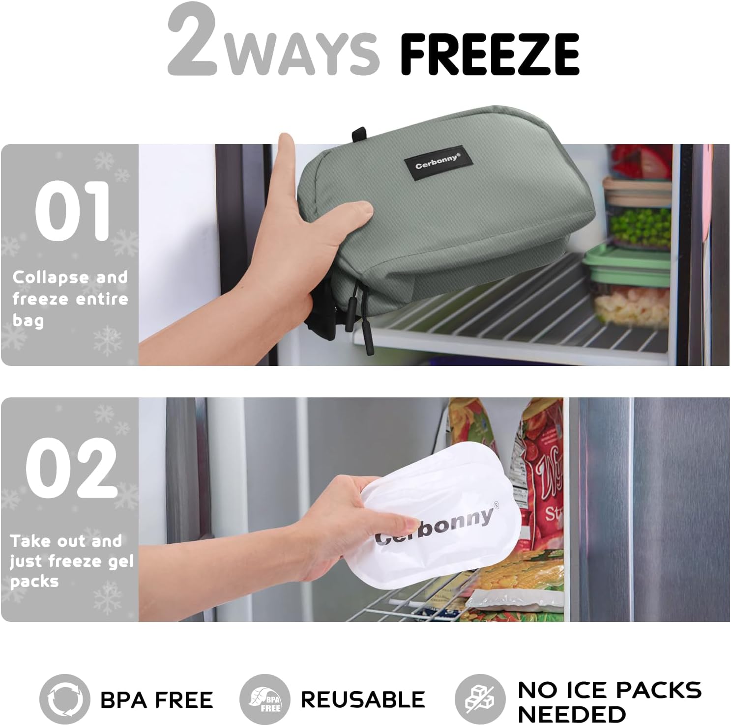 CERBONNY Small Cooler Bag Freezable Lunch for Work School Travel,Leak-proof Bag,Small Insulated For Kids/Adults,Freezer Bags,Freezable Snack Bag,Mini Fit Yogurt Gray