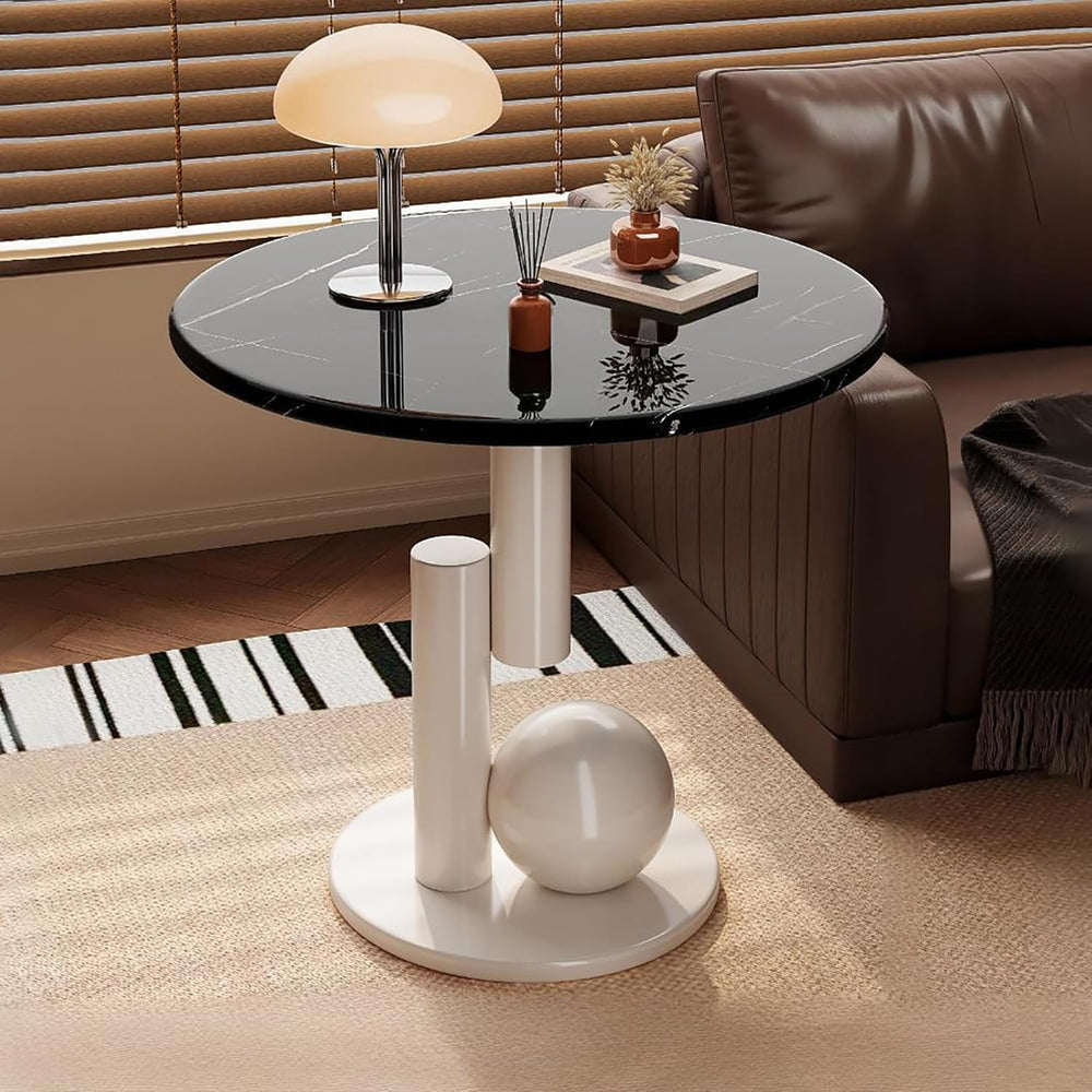Metal End Table, Living Room Coffee Table with Marble Tabletop, Modern Geomet...
