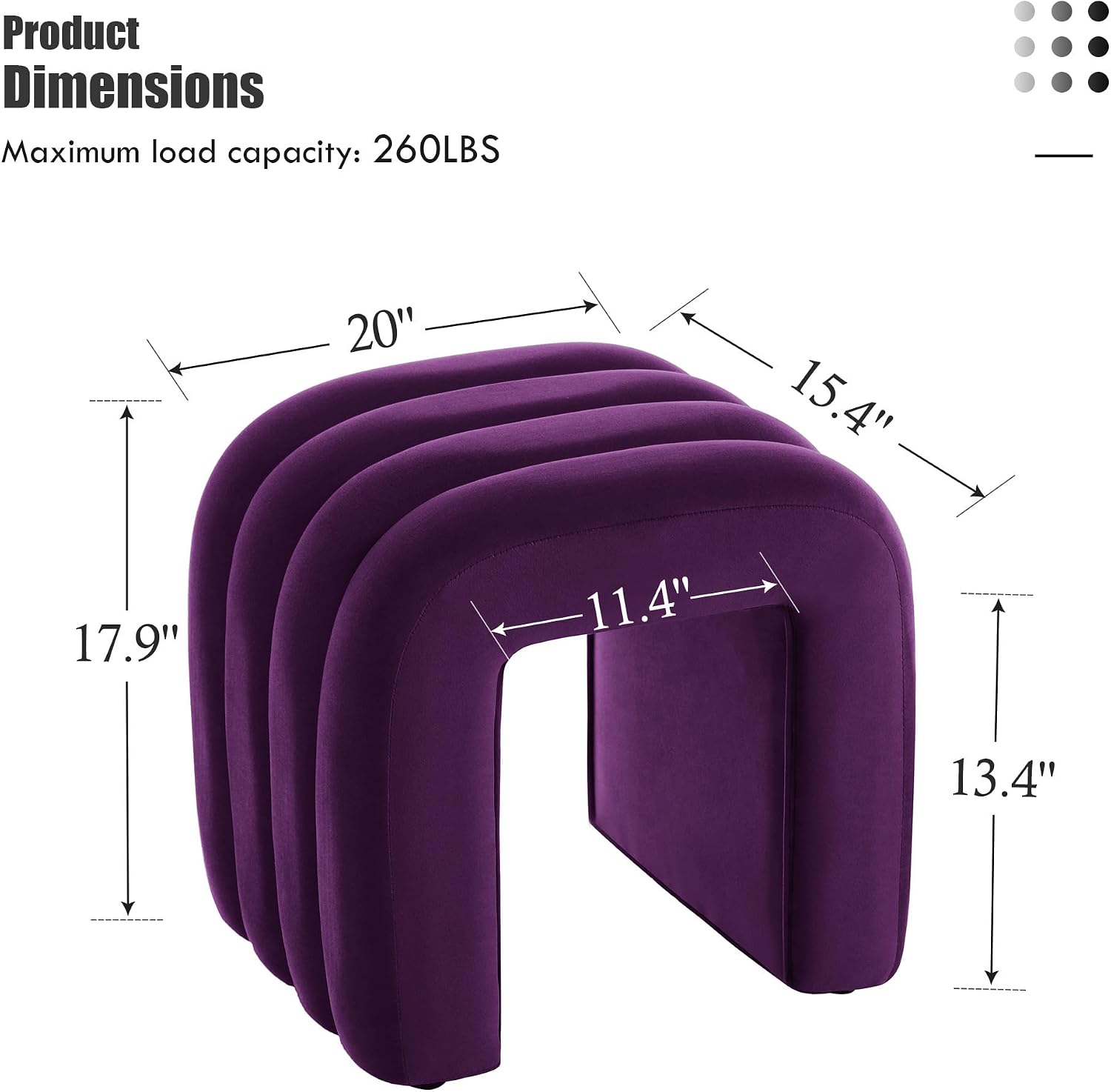 Flouki Velvet Vanity Stools, Multifunctional Arch Ottomans, Small Arch Ottoman, Ottomans for Bedroom, Dorm, Side Table Seat for Living Room, Entryway (Purple)