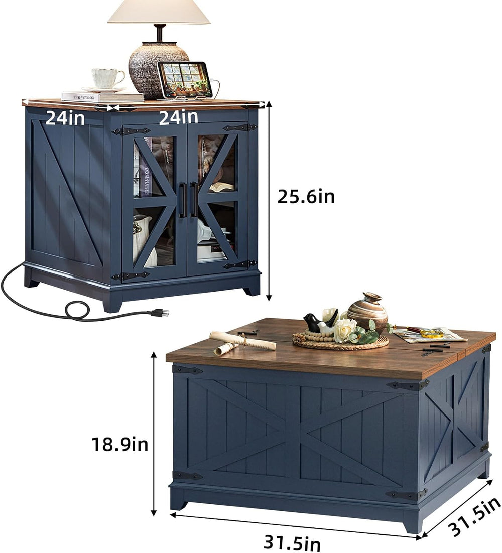 Joaxswe Farmhouse Coffee Table Set 3, End Table and Coffee Table | Blue 24...