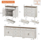 WAMPAT Farmhouse TV Stand for 100 Inch TV, 3-in-1 TV Console Table with 5 Drawers and 4 Doors, Entertainment Center, Kitchen Sideboard Buffet Cabinet for Dining Room, Rustic White