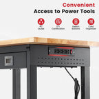 Workbench for Garage with Drawers 48 x 24 Inch Rubberwood Tabletop Work Table with Pegboard, Power Outlets Adjustable Height Work Bench for Woodworking Shop, Home, Office