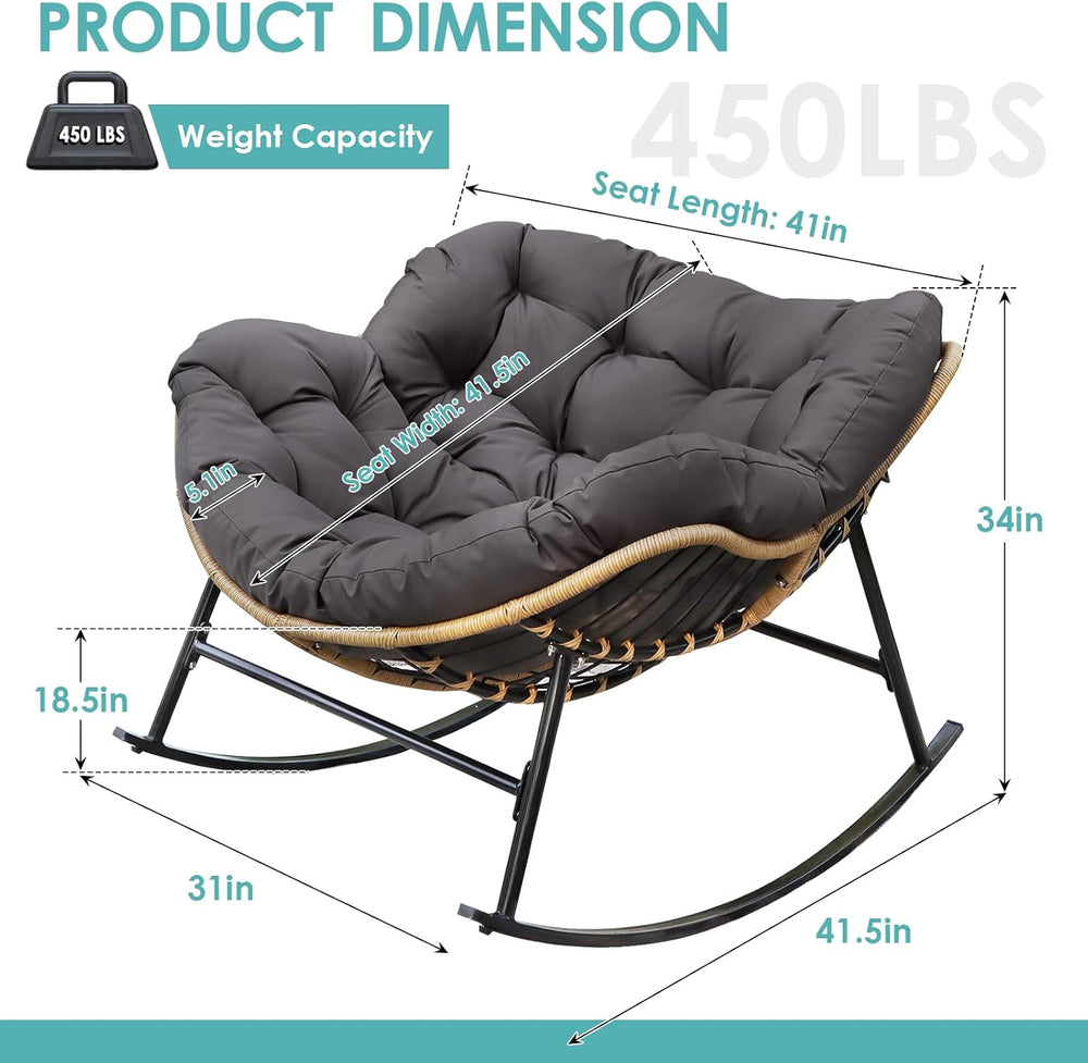 RADIATA Outdoor Papasan Rocking Chair with Cushion, Oversized Patio Lounge Ro...