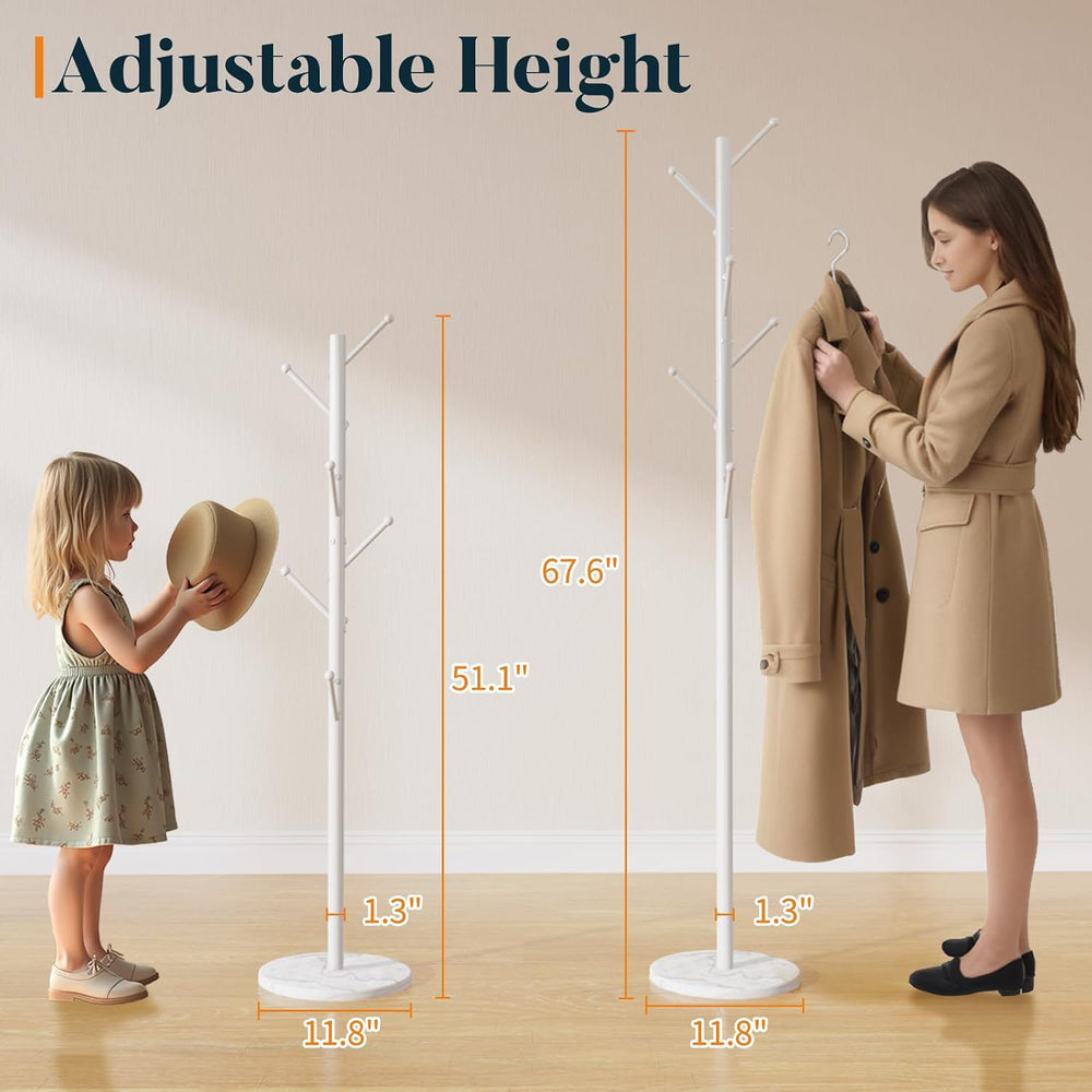 Yoobure Coat Rack Freestanding with Natural Marble Base - Coat Tree with 8 Ho...