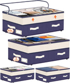 Dolicer 4 Pack Under Bed Storage with Wheels, 6in-10in Height Adjustable Underbed Storage Containers, 92L XXXL Under Bed Drawers Rolling Bin with Clear Lids for Dorm Shoes Clothes Organizers(Blue)