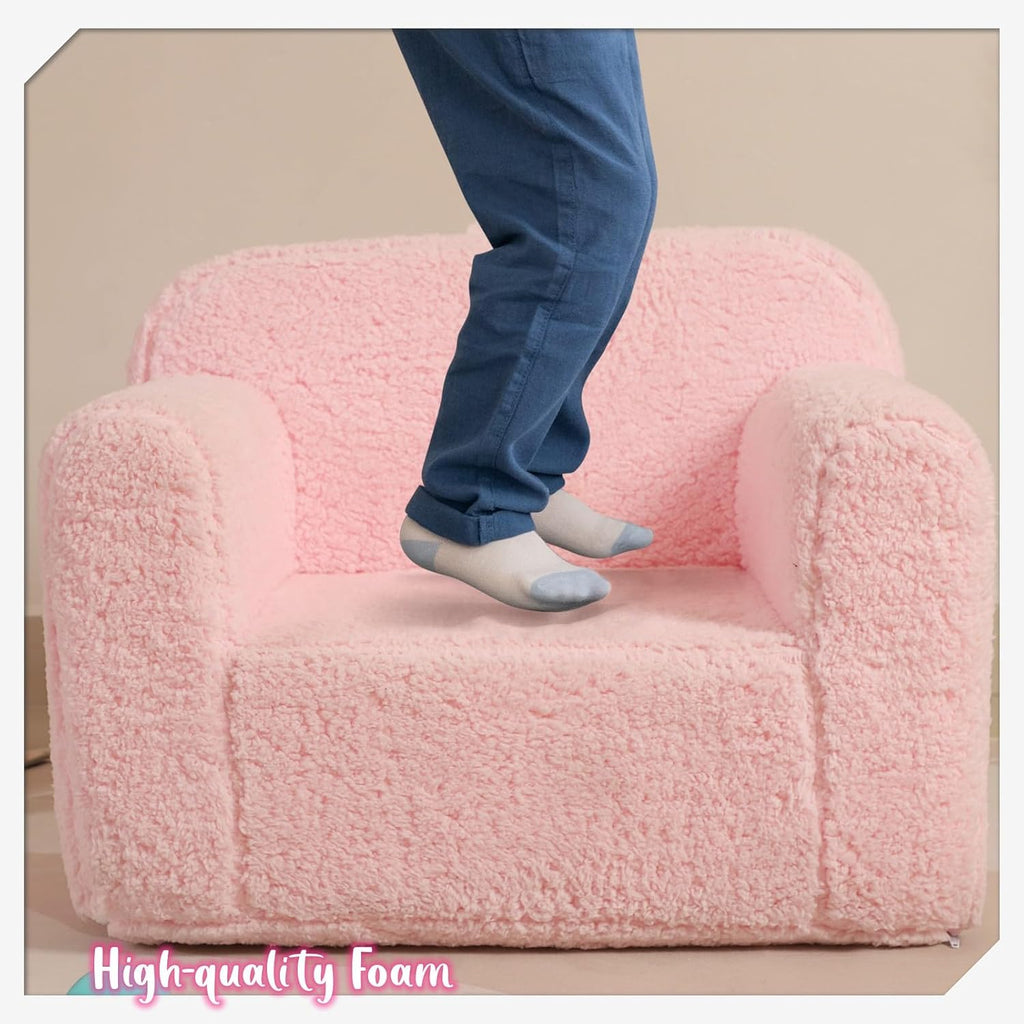 MOMCAYWEX Kids Snuggly-Soft Sherpa Chair, Comfy Sofa Chair, Pink | Kids Armchair Furniture, Removable Washable Soft Cover, Lightweight, Reading Playing Comfy Sofa Chair, Boys Girls