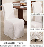 Slipcovered Dining Chairs Set of 6, Parsons Dining Chair with Removable Skirte Upholstered Linen Fabric Kitchen Chairs for Dining/Living Room, Banquet, Solid Wood, Beige