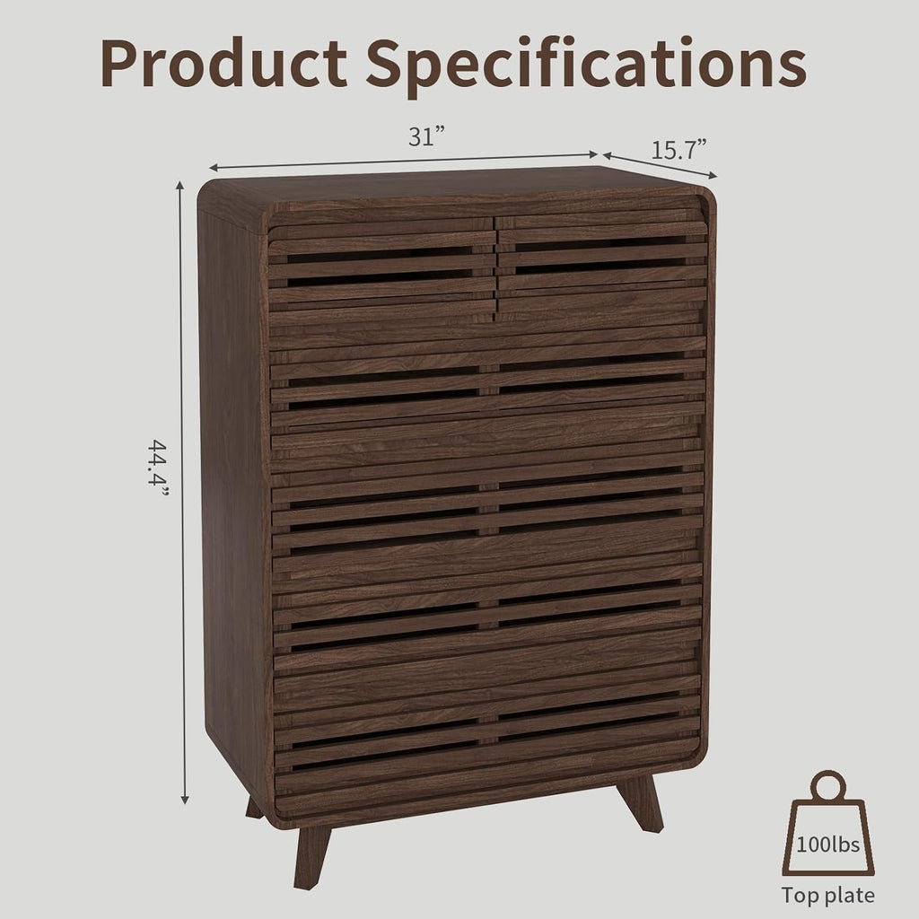 3 Piece Bedroom Set, Tall Dresser and Nightstand Sets for Bedroom, Fluted 6 Drawer Dresser and Nightstand Set of 2, Wood Chest of Drawers Storage Organizer Cabinet Set, Dark Walnut
