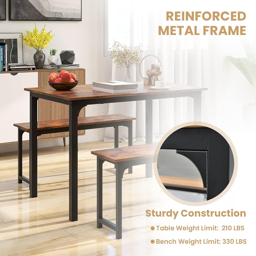 Tangkula 3-Piece Dining Table Set with Bench, Rectangular Kitchen Table with ...