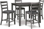 Signature Design by Ashley Bridson 5 Piece Dining Room Set, Includes Table & 4 Ladderback Barstools, Wood, Gray