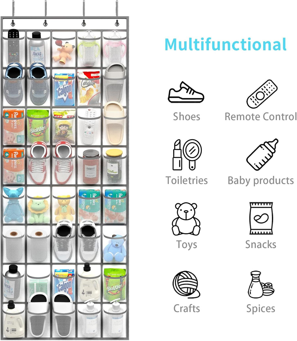 SAVERHO 40 Large Pockets Over the Door Shoe Organizer,Space-Saving Mesh Hanging Shoe Rack for Door Shoe Holder, Large Size 76.4" x 27.5" Ideal for Closet & Door Storage (White, 40 Pockets)