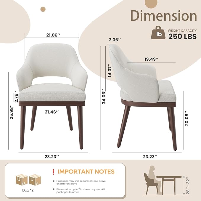 Wooden Dining Chairs Set of 4, Modern Fabric Upholstered Dining Room Chair, Kitchen Side Chairs, Farmhouse Dinner Chair with Open Back for Kitchen, Beige