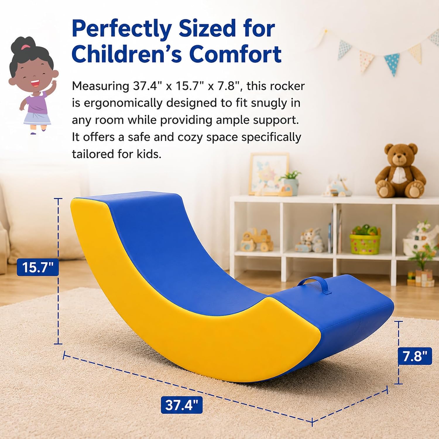 Sensory Rocking Chair with Waterproof PU Cover | High-Density Foam Portable Sensory Chair for Kids, Classroom Rocker for Focus & Engagement, Handle Design